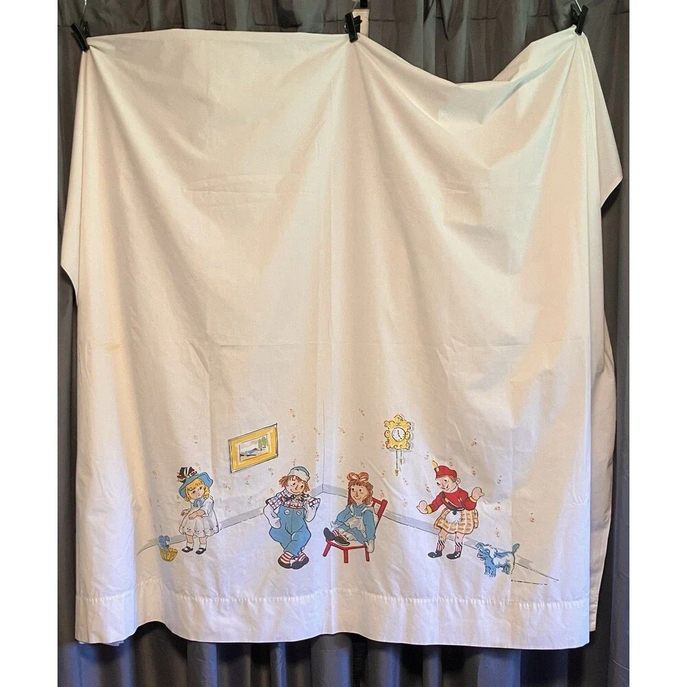 Vintage Wamsutta Twin Flat Sheet Raggedy Ann & Andy Kids Bedding